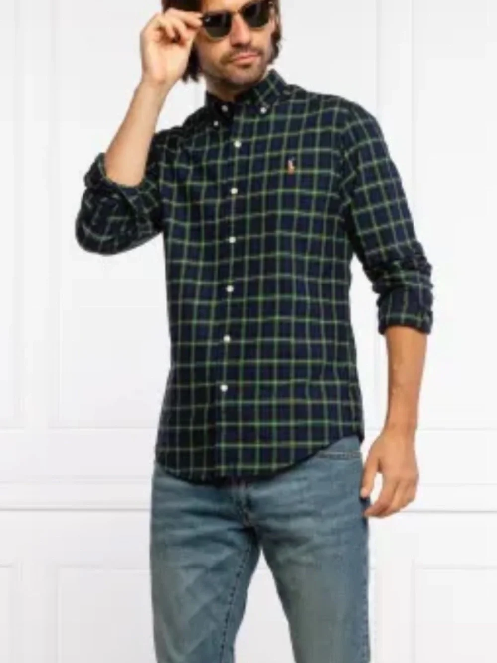 Polo Ralph Lauren RL Slim Fit Tartan Plaid Oxford Shirt Medium Green Navy $130